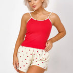 Red top + white pants / S